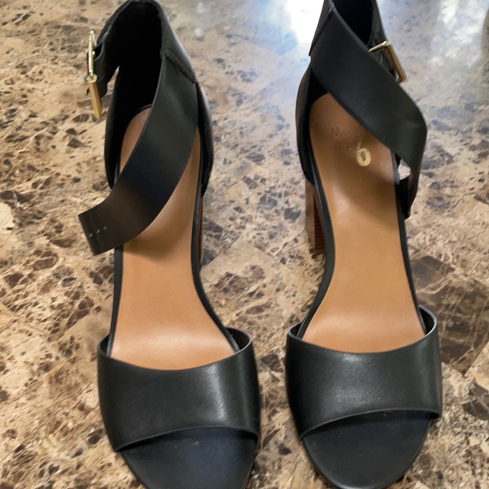 Black ankle strap heel.